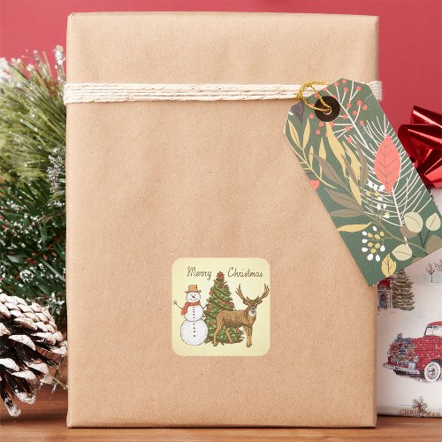 Vintage Style Merry Christmas Square Sticker