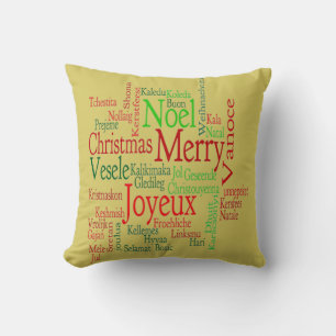 Vintage Style Merry Christmas Translation Word Throw Pillow