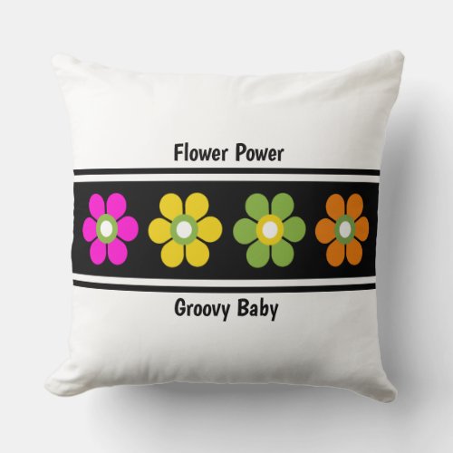 Vintage Style Mid Century 1960s Flower Power Throw Pillow