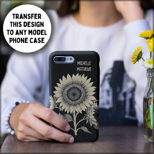 Vintage style monochromatic sunflower painting  Case_Mate iPhone 14 case