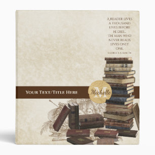 Vintage Style Monogrammed Book Lover's 3 Ring Binder