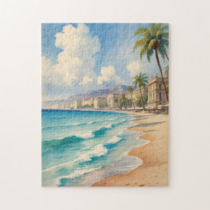 Vintage Style Monte Carlo Beach Travel Jigsaw Puzzle