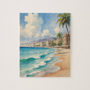 Vintage Style Monte Carlo Beach Travel Jigsaw Puzzle