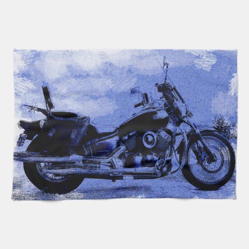 Vintage Style Motorcycle in Blue Kitchen Towel