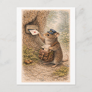 Vintage-Style Mouse as Mailman Illustration Postcard