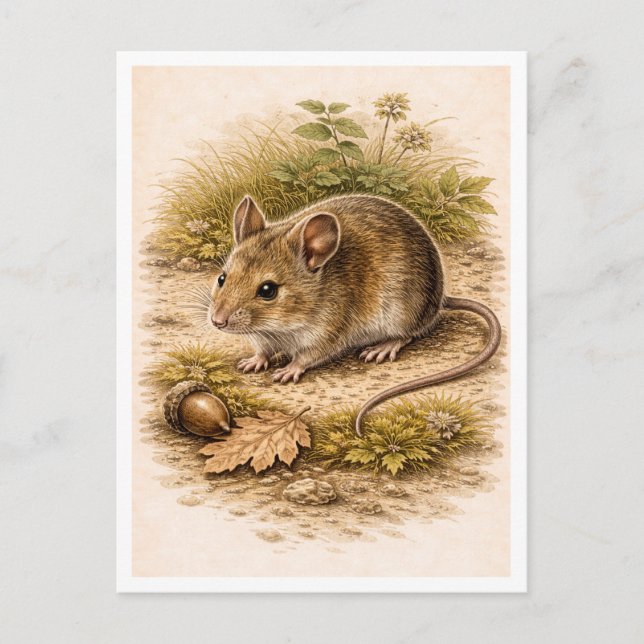 Vintage-Style Mouse Illustration Postcard (Front)