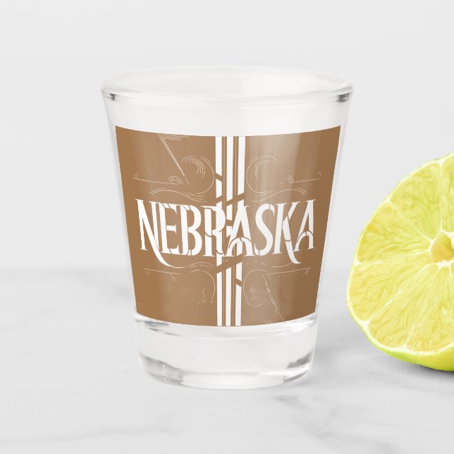 Vintage Style Nebraska Text Design Shot Glass (Front)