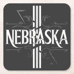 Vintage Style Nebraska Text Design Square Paper Coaster