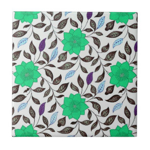 Vintage Style Neo Mint China Poppy Floral Pattern Ceramic Tile