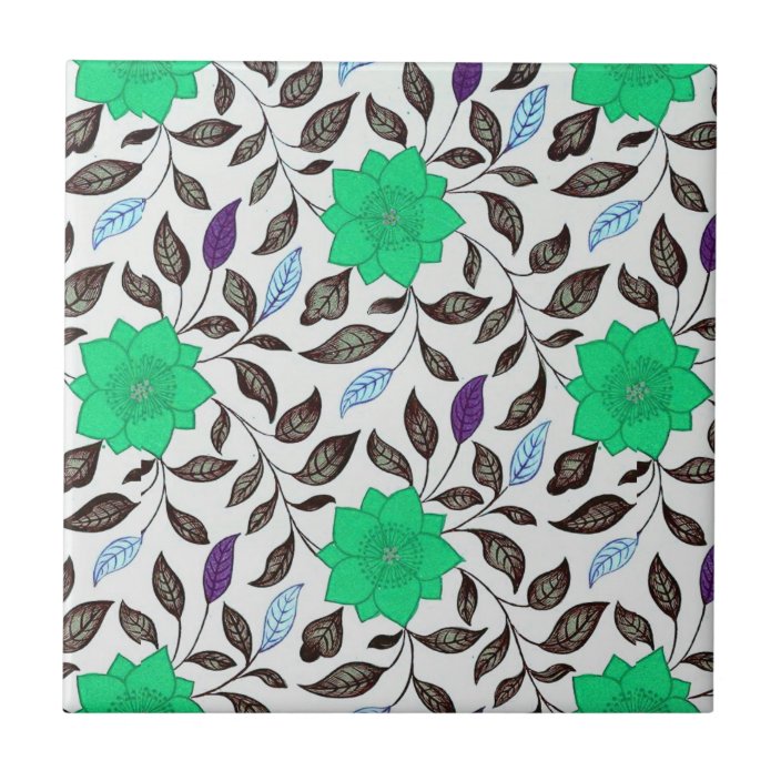 Vintage Style Neo Mint China Poppy Floral Pattern Ceramic Tile Zazzle Com