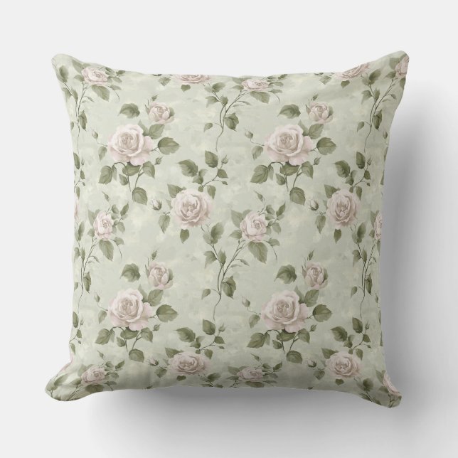 Vintage style neutral floral pattern throw pillow (Front)