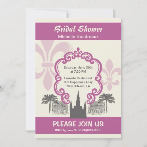 Vintage Style New Orleans Bridal Shower Pink Invitation