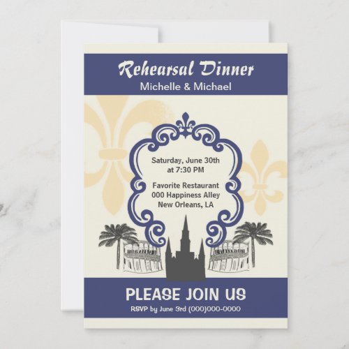 Vintage Style New Orleans Wedding Event Blue Invitation