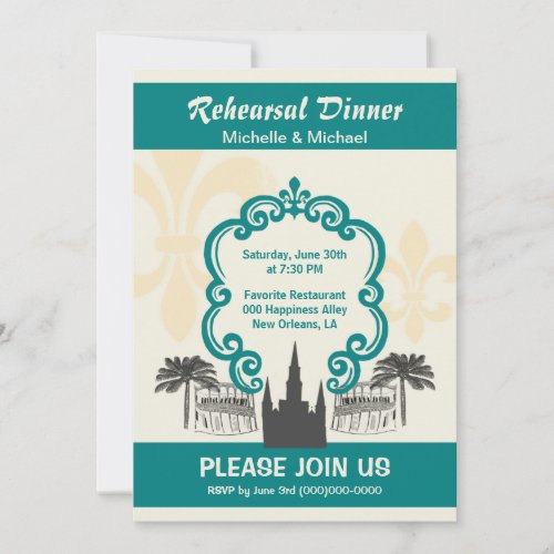 Vintage Style New Orleans Wedding Event Teal Invitation