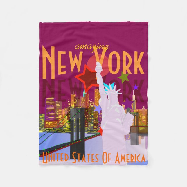 Vintage style New York Travel Fleece Blanket (Front)