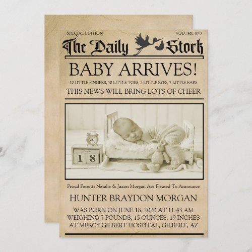 Vintage Style Newsletter Birth Announcement