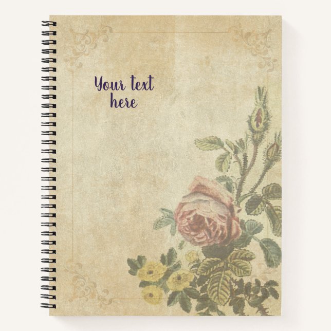 Vintage-Style Notebook with Rose Mousseuse Design (Front)
