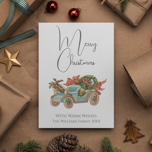 Vintage Style Old Car Merry Christmas Holiday Card