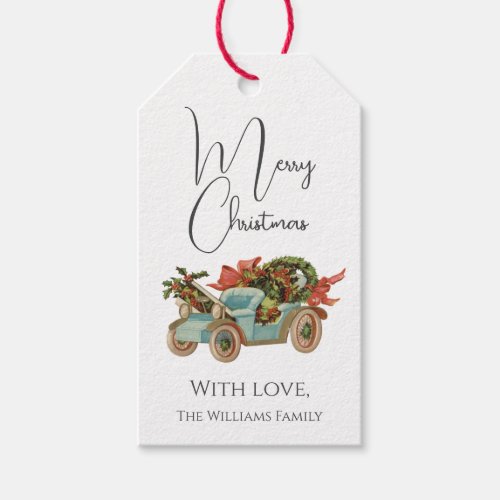 Vintage Style Old Fashioned Car Merry Christmas Gift Tags