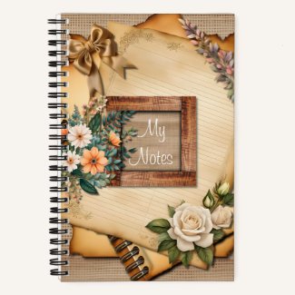 Vintage Style Old Paper Floral on Hessian