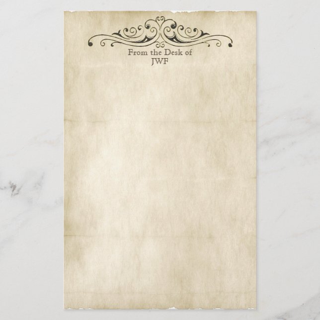 Vintage Style Old Parchment Personalized Monogram Stationery (Front)