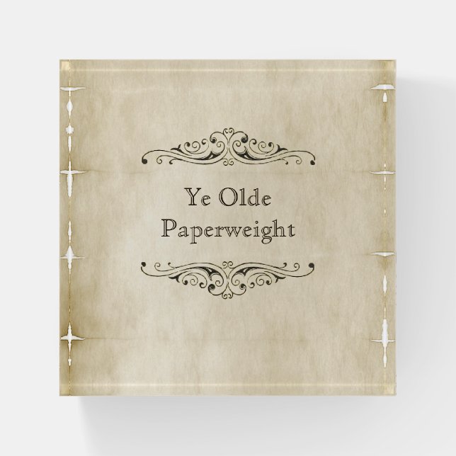 Vintage Style Old Parchment Ye Olde Paperweight (Front)