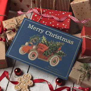 Vintage Style Old Red Truck Trees Merry Christmas Foil Holiday Card