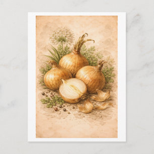 Vintage-Style Onion Botanical Illustration Postcard