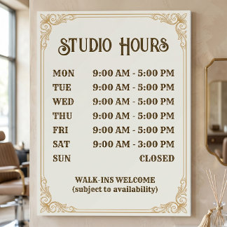 Vintage Style Opening Hours | Foam Board Sign