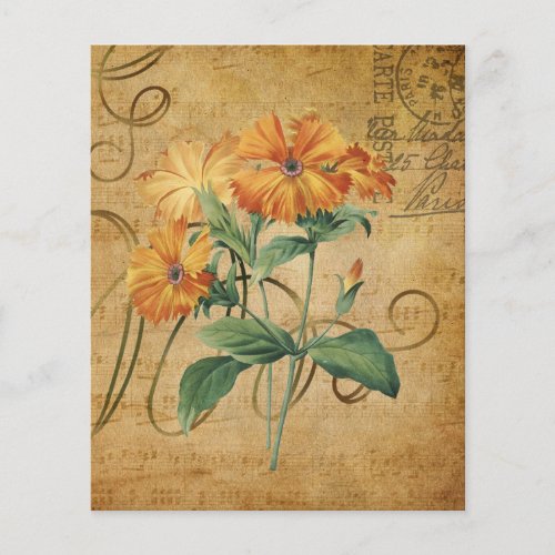 Vintage Style Orange Floral Scrapbook Paper