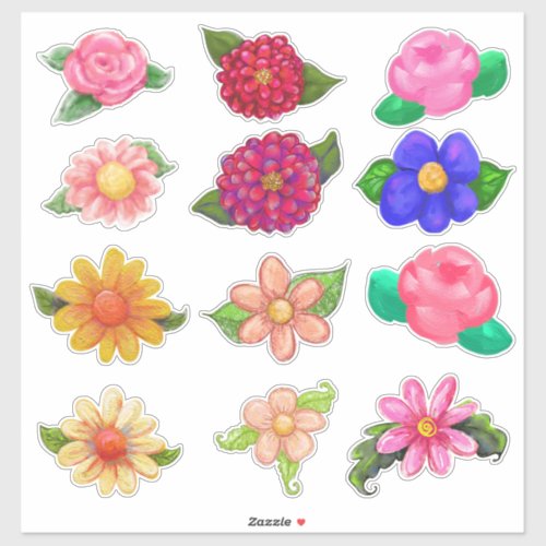 Vintage Style Painted Flowers Sticker