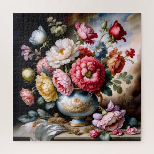 Vintage Style Painting of Bouquet of Flowers Vase  Jigsaw Puzzle