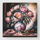 Vintage Style Painting of Bouquet of Flowers Vase  Square Wall Clock