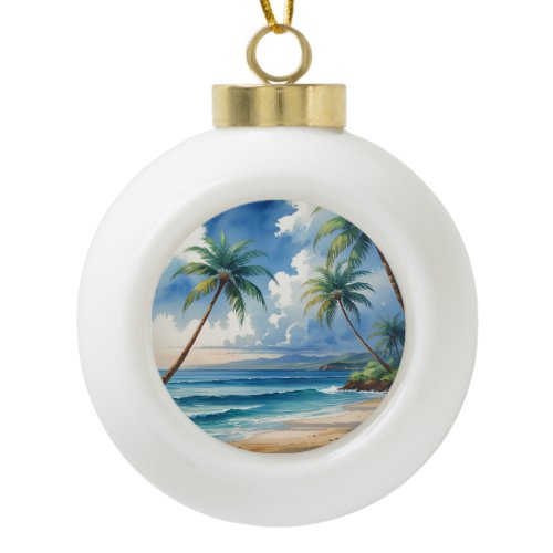Vintage Style Palm Trees Exotic Islands Travel Art Ceramic Ball Christmas Ornament
