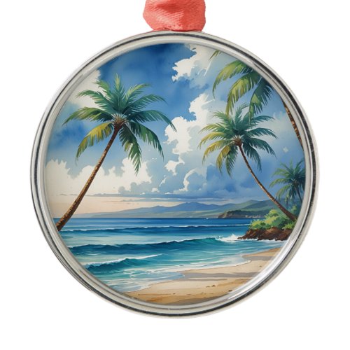 Vintage Style Palm Trees Exotic Islands Travel Art Metal Ornament