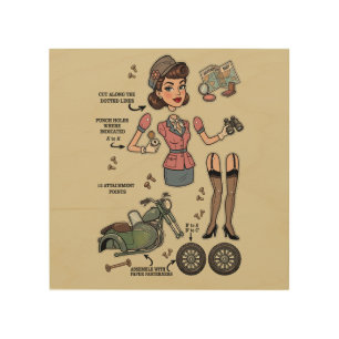 Vintage Style Paper Doll Kit Adventure Wood Wall Art