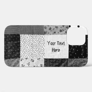 vintage style patchwork fabric design black white iPhone 12 case