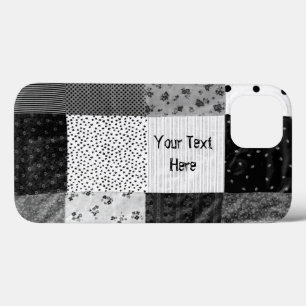 vintage style patchwork fabric design black white iPhone 13 case