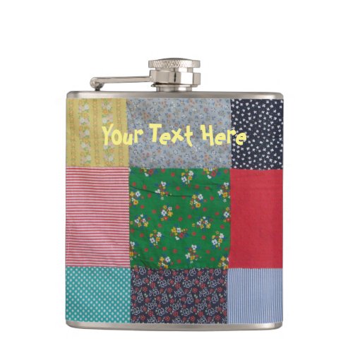 vintage style patchwork fabric design colorful hip flask