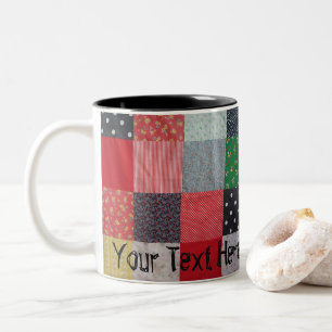 vintage style patchwork fabric design colorful Two-Tone coffee mug