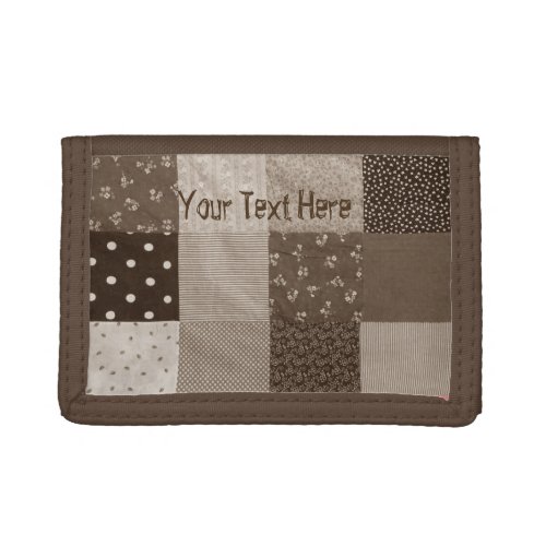 vintage style patchwork fabric design sepia  trifold wallet