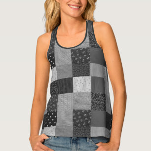 vintage style patchwork squares in black and white tank top