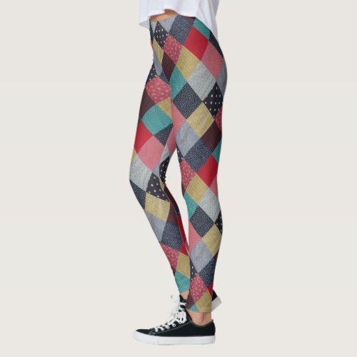 vintage style pattern of colorful patchwork leggings