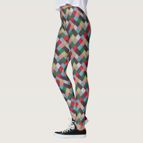 vintage style pattern of colorful patchwork leggings