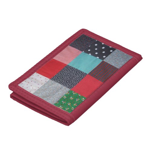 vintage style patterned patchwork fabric squares trifold wallet