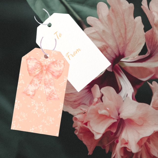 Vintage Style Peach Bows Personalized Gift Tag (Personalize it!)