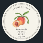 Vintage style Peach on off-white Jelly jar Classic Round Sticker<br><div class="desc">Elegant Personalized hand painted watercolor vintage style Peach Jelly label. Use for your homemade jam's or anything you choose. Makes great gift. Fill your information on label and enjoy.</div>
