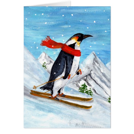 Vintage Style Penguin Downhill Skiing (Front)