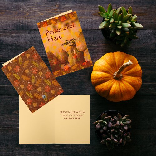 Vintage style personalized Thanksgiving Pumpkins  Note Card