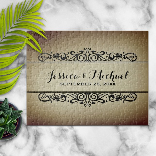 Vintage Style Personalized Wedding Anniversary Jigsaw Puzzle (Creator Uploaded)